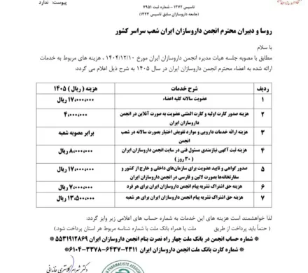 هزینه های ارائه خدمات به اعضای محترم انجمن داروسازان ایران در سال ۱۴۰۵